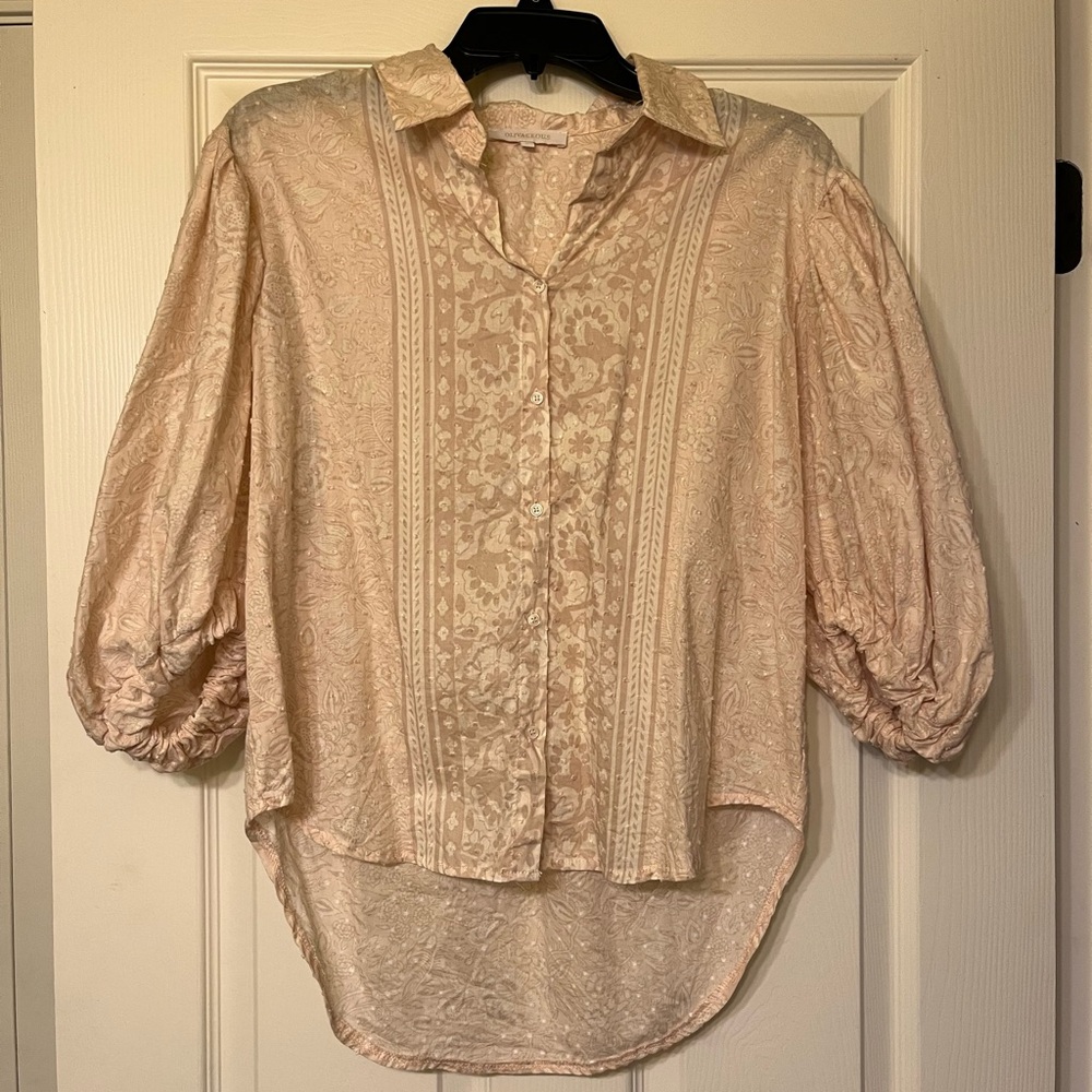 Olivaceous Pale Peach Paisley Button-Down Blouse